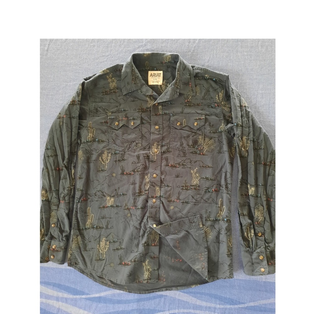 Ariat Mens Retro Fit Western Pear Snap Shirt Large All Over Cactus Desert Print